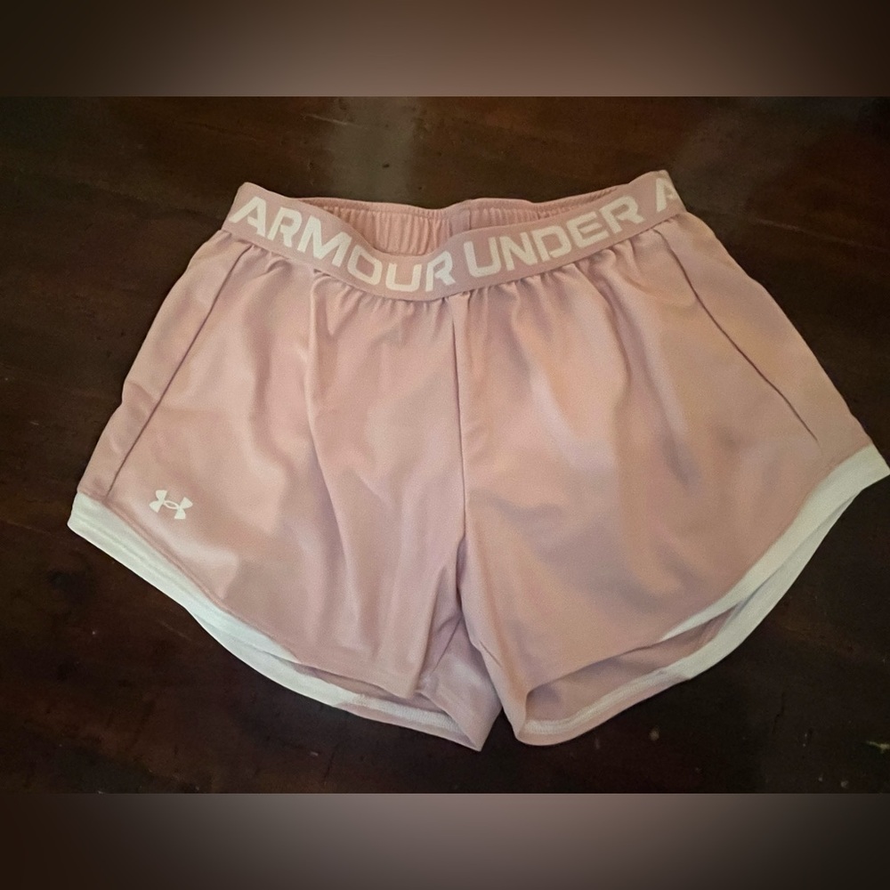 Under Armor pink and white athletic shorts size medium
